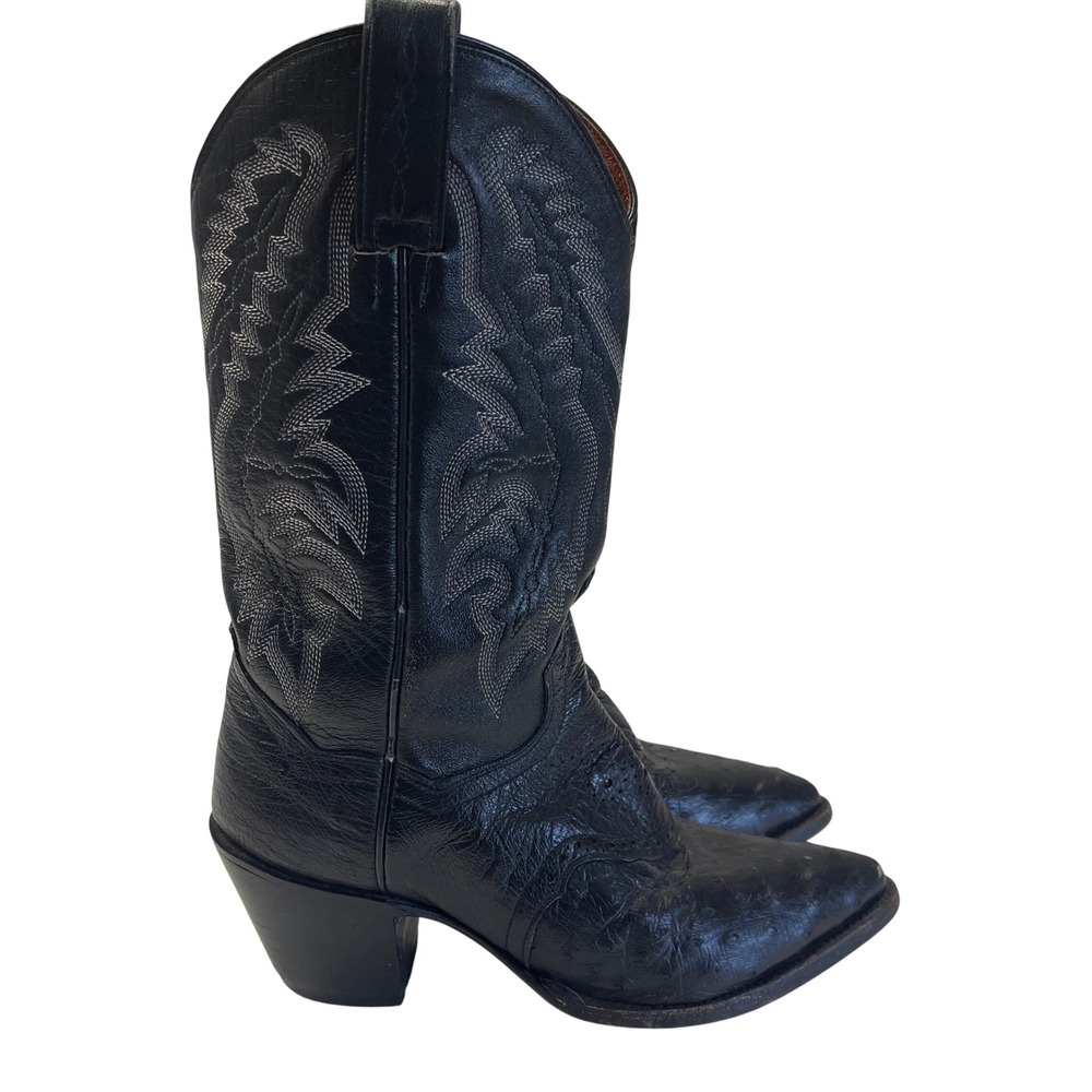 Dan Post Ostrich Boots Womens 6.5 Black Leather Cowboy Western Exotic Quill 2770